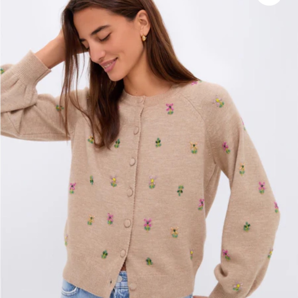 Tuckernuck Hyacinth House Multi Floral Embellishment Elsie Cardigan SZ M